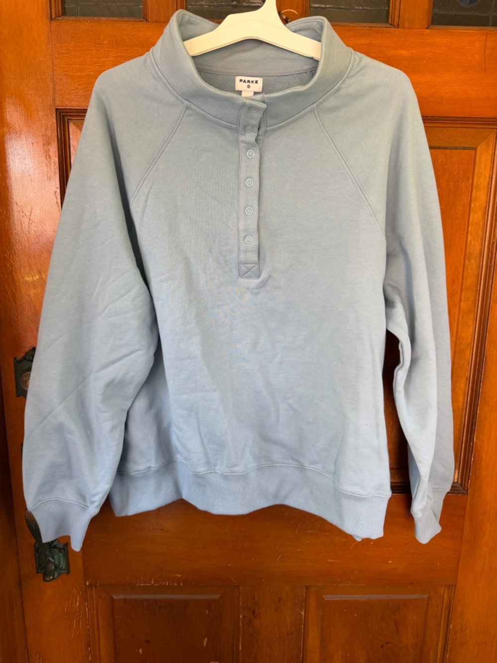 Parke Light Blue Button-Up Funnel Neck Sweatshirt Sz L/XL